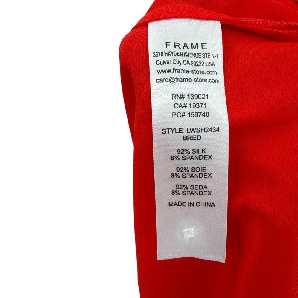 FRAME The Standard Shirt Silk Stretch Button Front Blouse Red Women's Medium - Picture 10 of 11